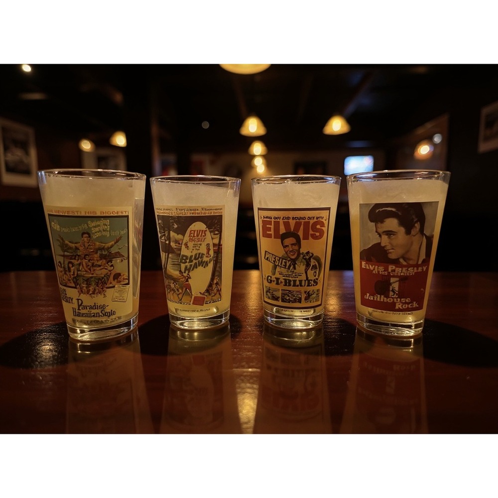 Set of 4 Elvis Presley Drinking‎ Glasses Rockabilly Memorabilia tumbler